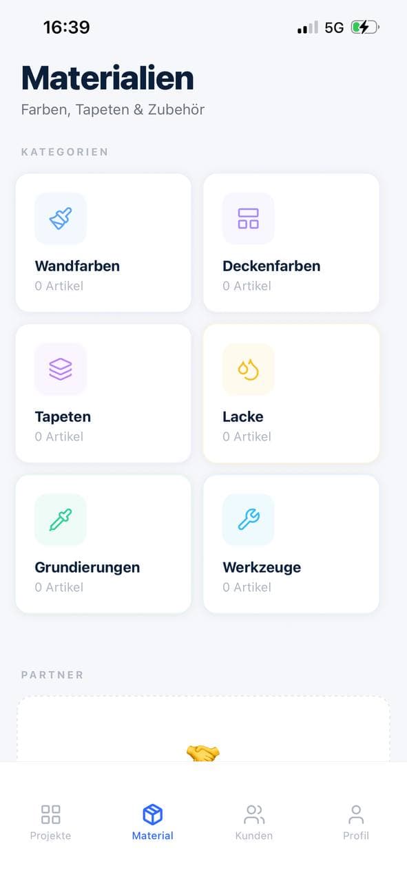 Projektbezogene Materialauswahl in MalerGo