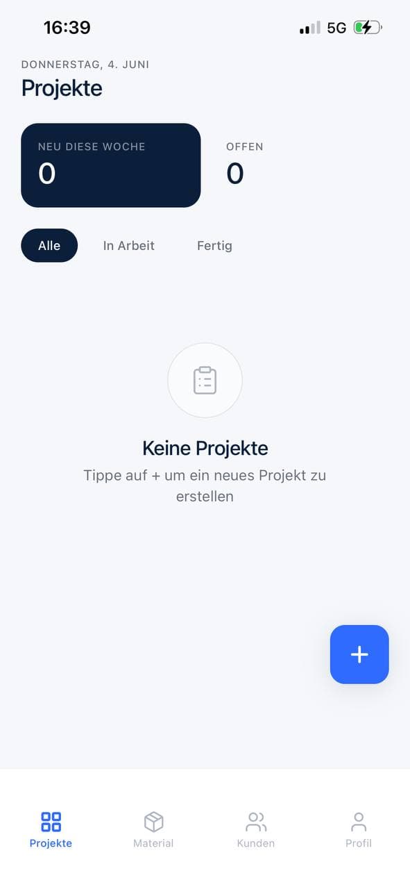Projektübersicht als Angebotsgrundlage in MalerGo